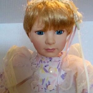 DESIGN YOKO PORCELAIN DOLL 20" LENGTH blonde Hair Blue-Eyed